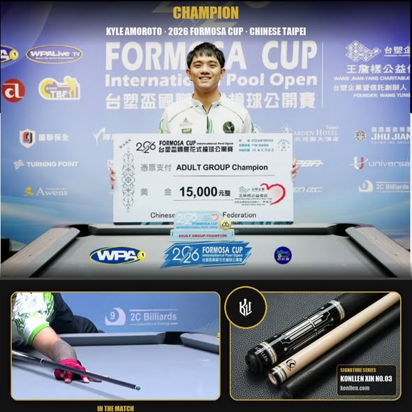 Congratulations to KONLLEN athlete Kyle Amoroto for clinching the 2026 Formosa Cup International Pool Open title in Chinese Taipei!