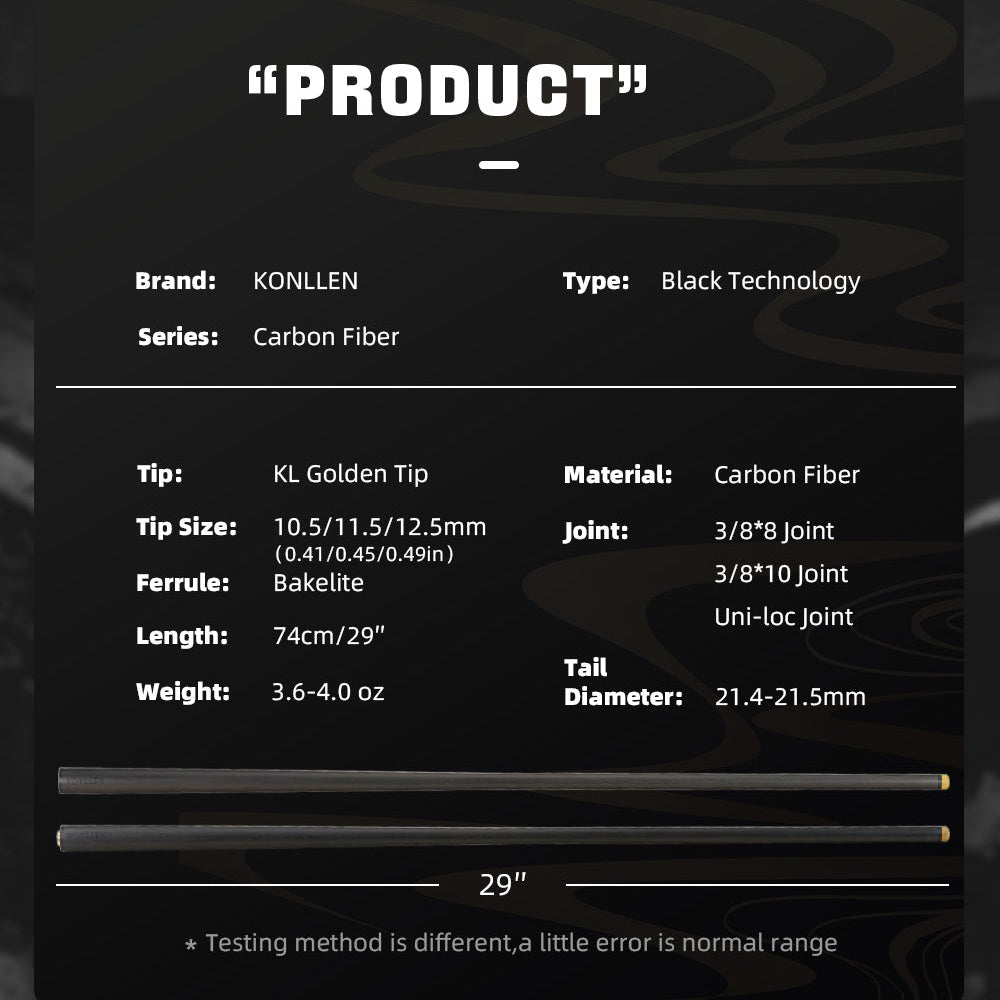 KONLLEN Carbon Fiber Shaft - Radial / Uniloc / 3/8*10 Pin - 10.5 / 11.5 / 12.5mm