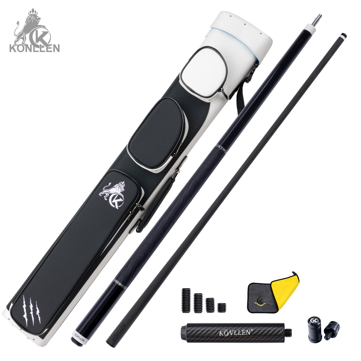 KONLLEN 2.0 Nocturne-02 Low Deflection Carbon Fiber Pool Cue Ebony Handmade Inlay - Lizard print - 11.8mm / 12.5mm