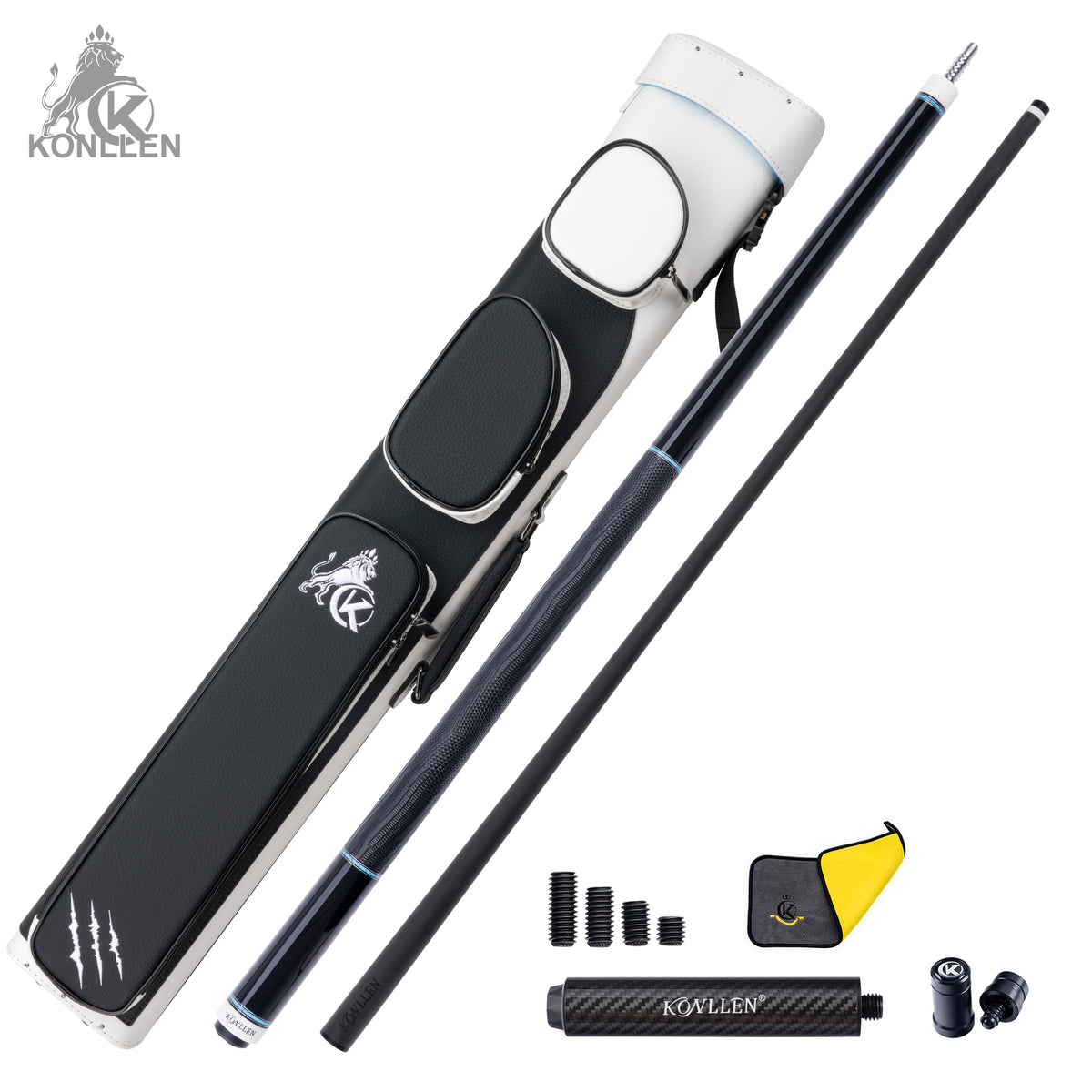 KONLLEN 2.0 Lanting-01 Low Deflection Carbon Fiber Pool Cue Ebony Handmade Inlay - Lizard print - 11.8mm