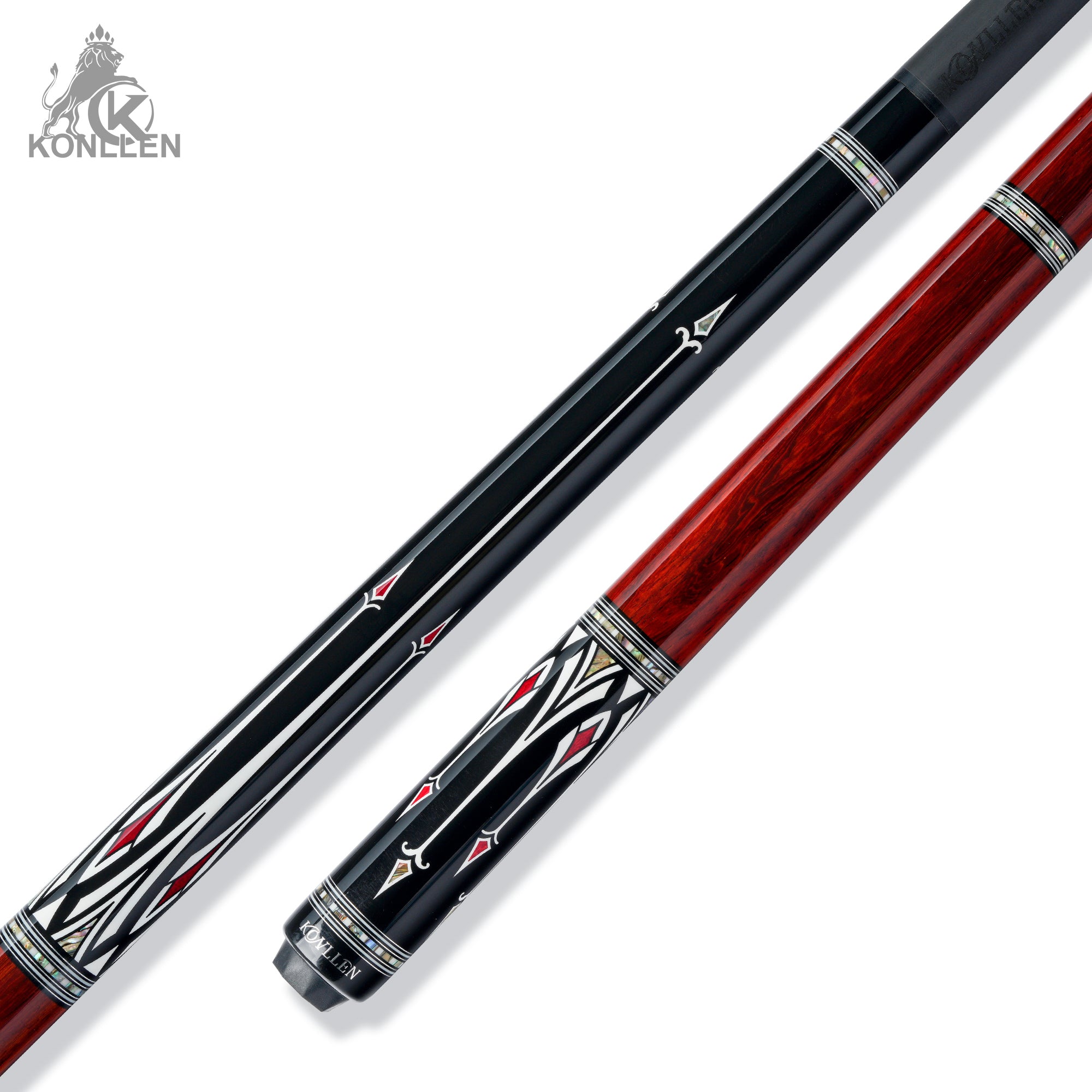 KONLLEN AK-AS-1F Low Deflection Carbon Fiber Pool Cue Red Rosewood Handmade Inlay - 10.5mm / 11.5mm / 12.5mm