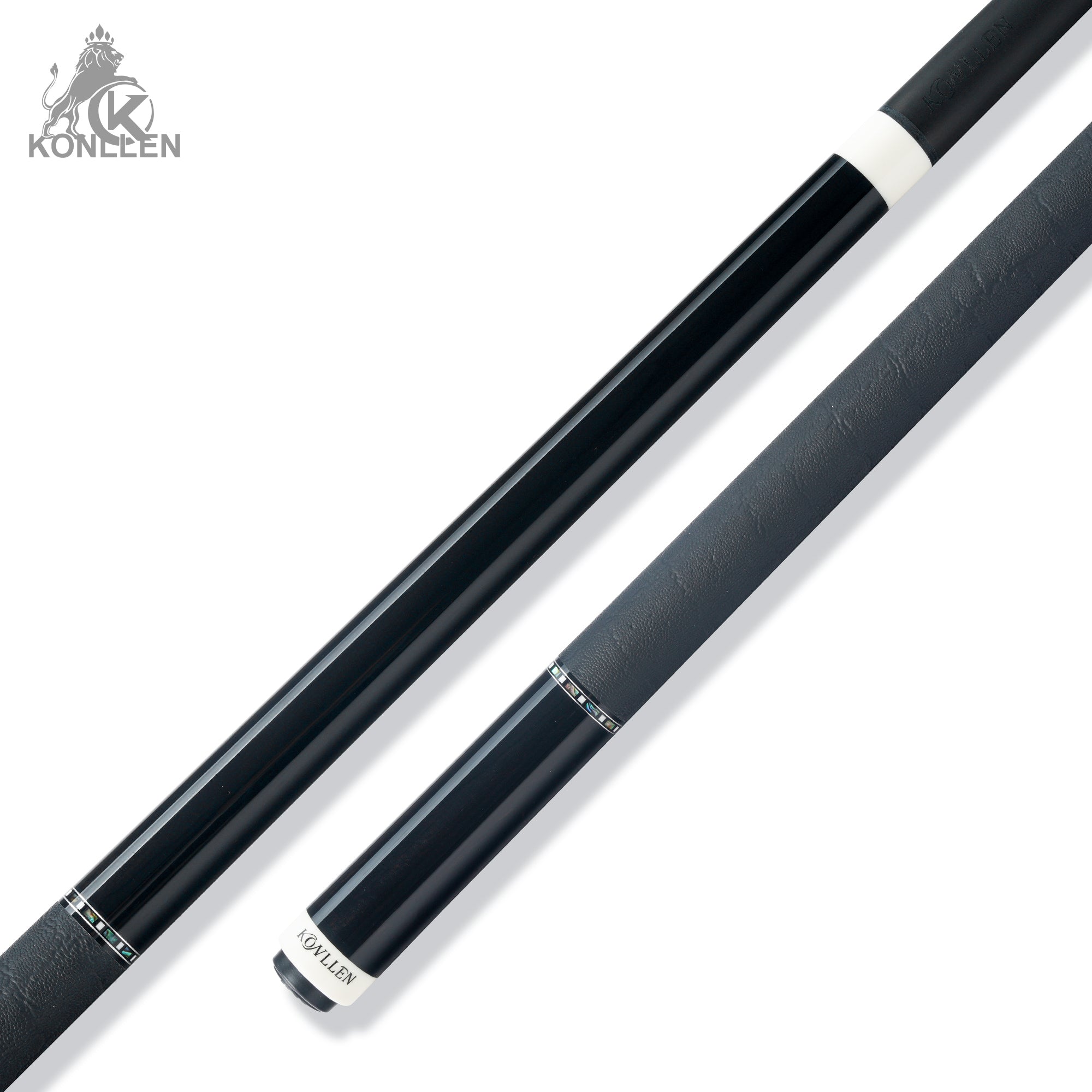 KONLLEN Nocturne-01 Low Deflection Carbon Fiber Pool Cue Ebony Handmade Inlay - Elephant Ear Pattern - 12.5mm
