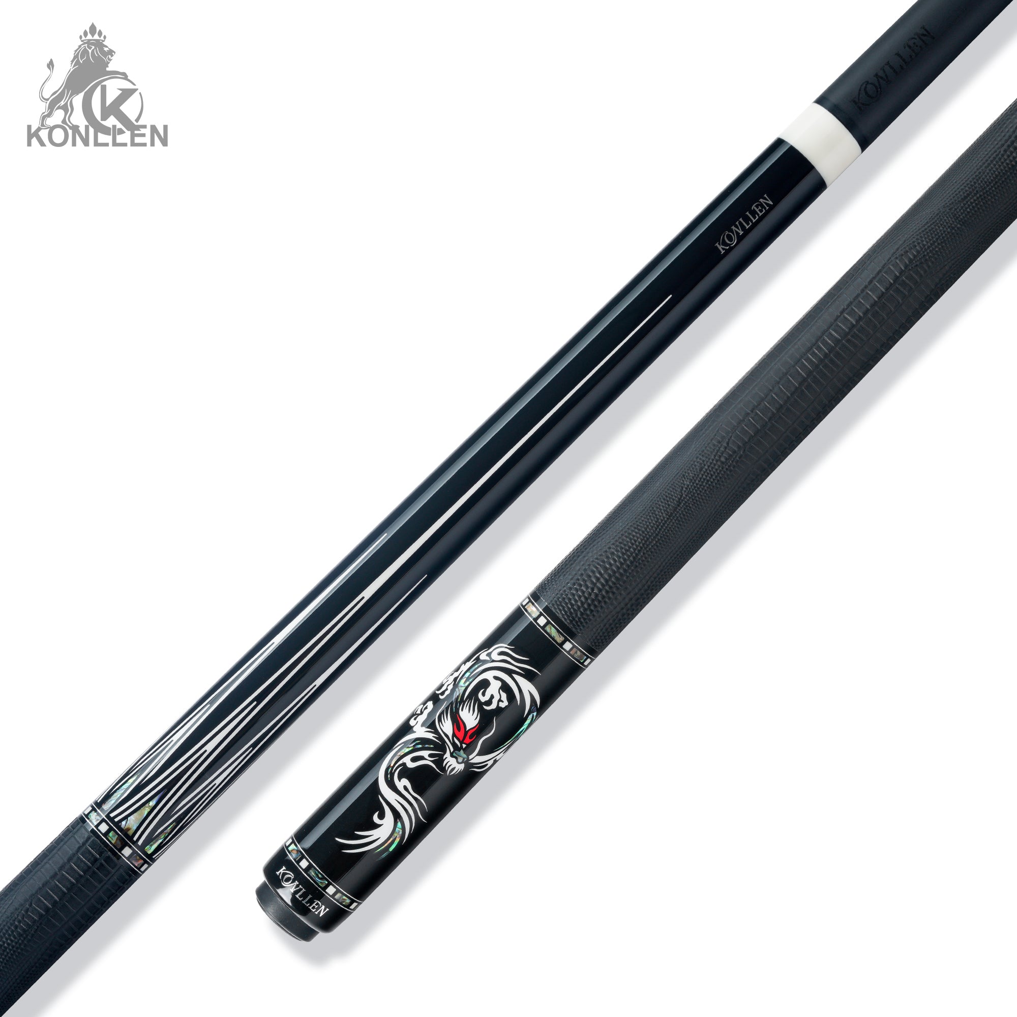 KONLLEN AK-AI-1F Low Deflection Carbon Fiber Pool Cue Ebony Handmade Inlay - 12.5mm