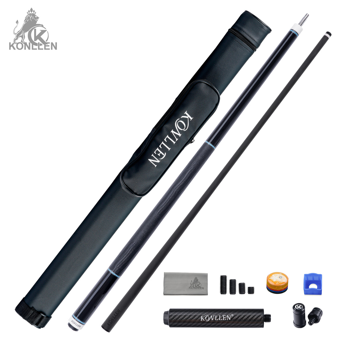 KONLLEN 2.0 Lanting-01 Low Deflection Carbon Fiber Pool Cue Ebony Handmade Inlay - Lizard print - 11.8mm / 12.5mm