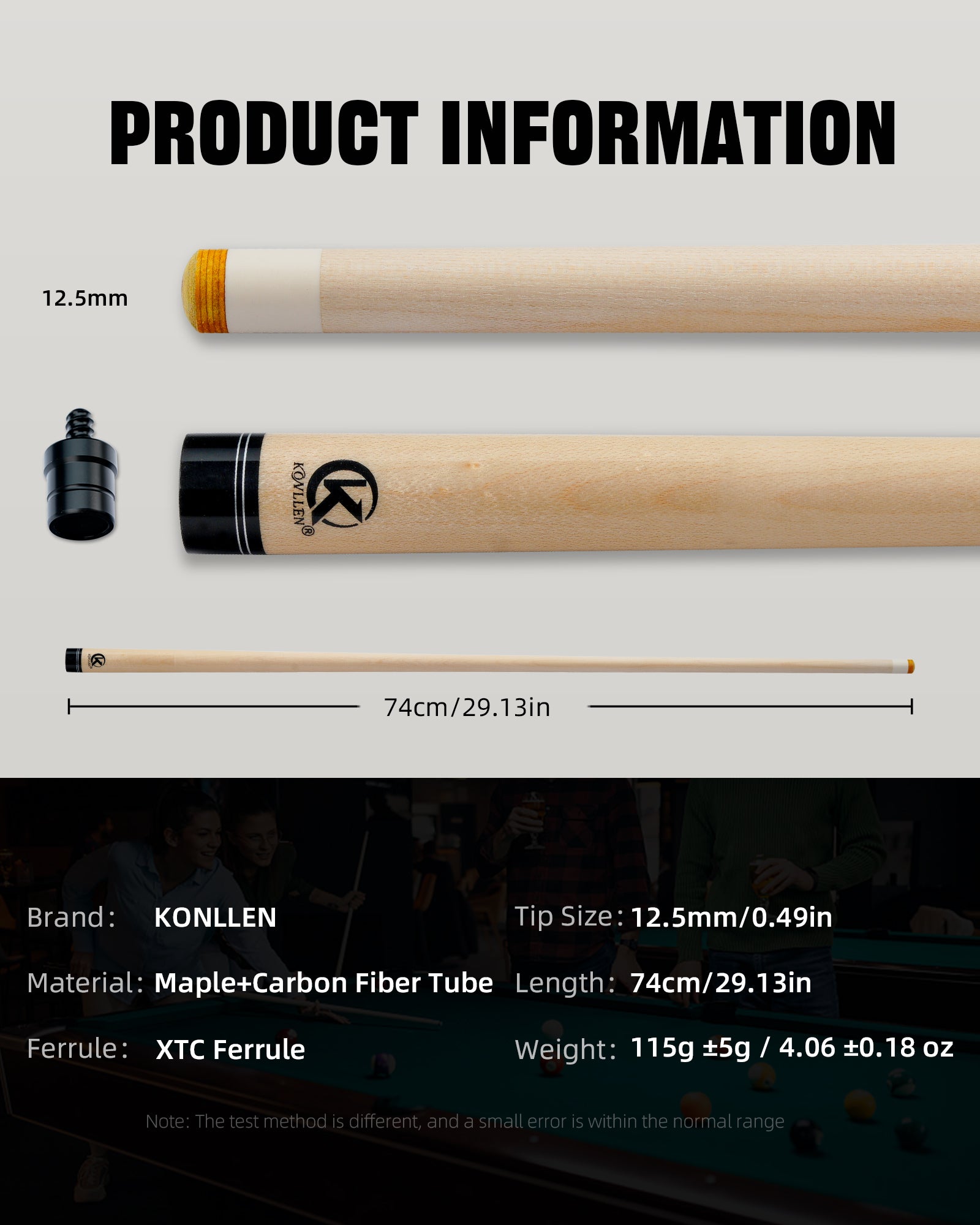 KONLLEN Maple Shaft for Radial Uniloc Joint 12.5mm with Black Collar and Silver Ring