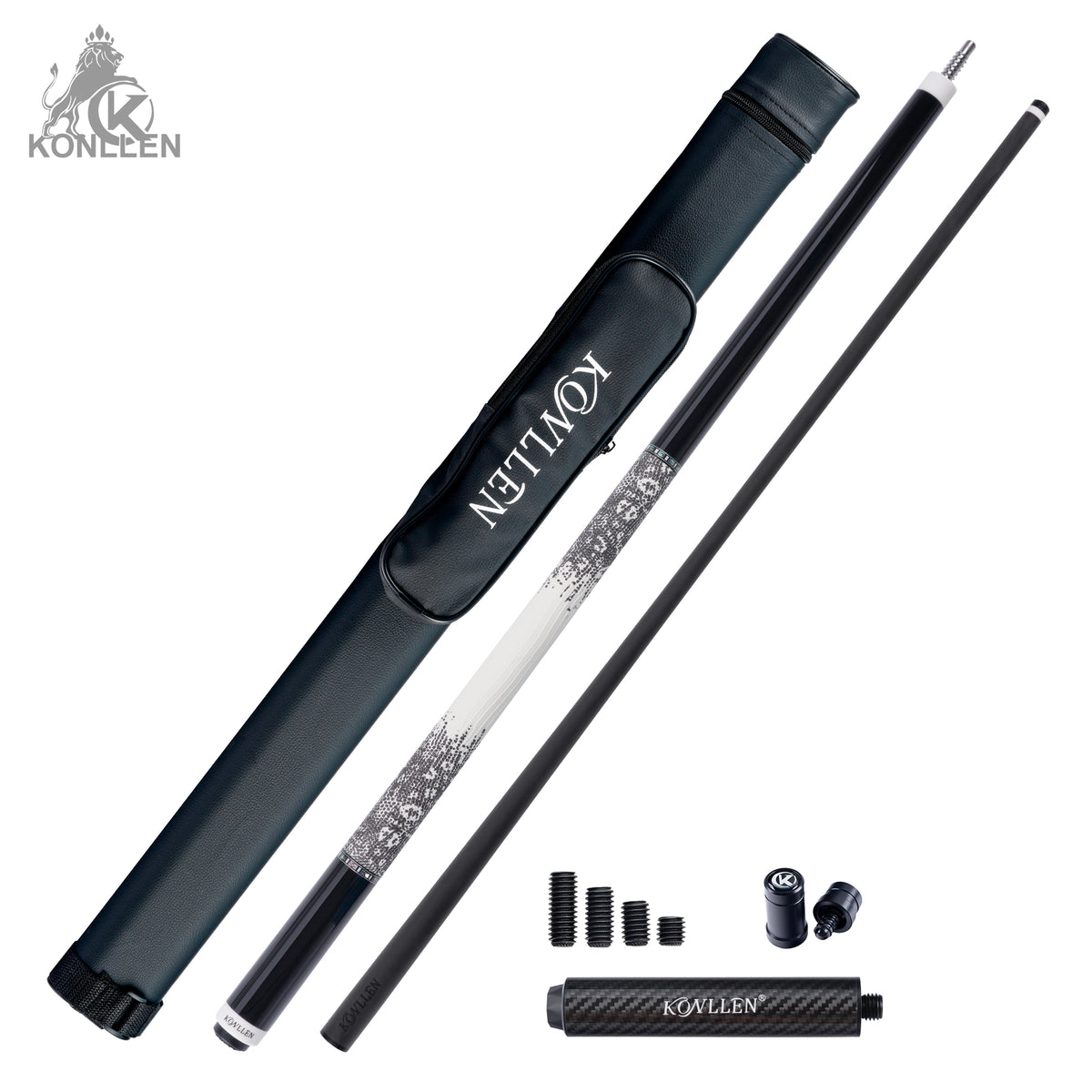 KONLLEN 2.0 Nocturne-01 Low Deflection Carbon Fiber Pool Cue Ebony Handmade Inlay - 11.8mm / 12.5mm