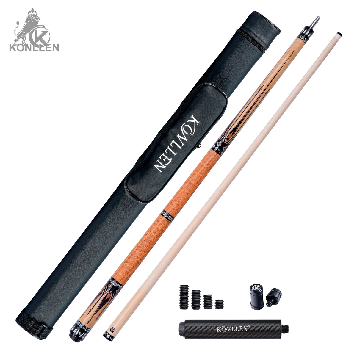KONLLEN Lustre Low Deflection Maple Pool Cue With 30cm Carbon Tube - 12mm