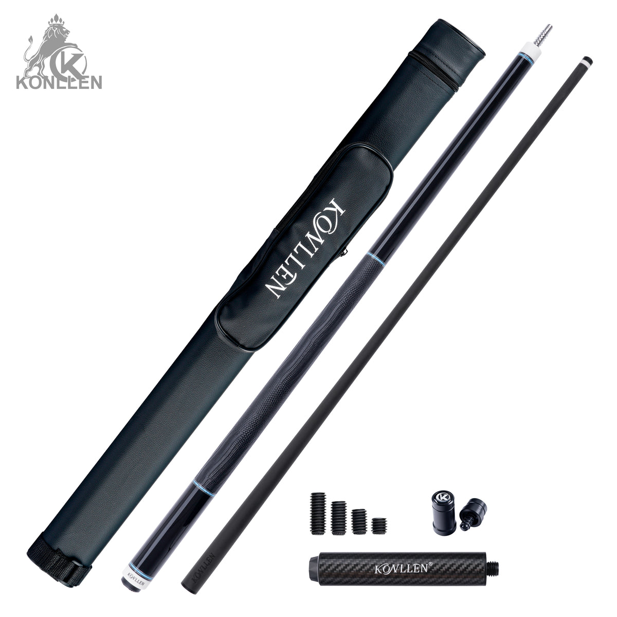 KONLLEN 2.0 Lanting-01 Low Deflection Carbon Fiber Pool Cue Ebony Handmade Inlay - Lizard print - 11.8mm / 12.5mm
