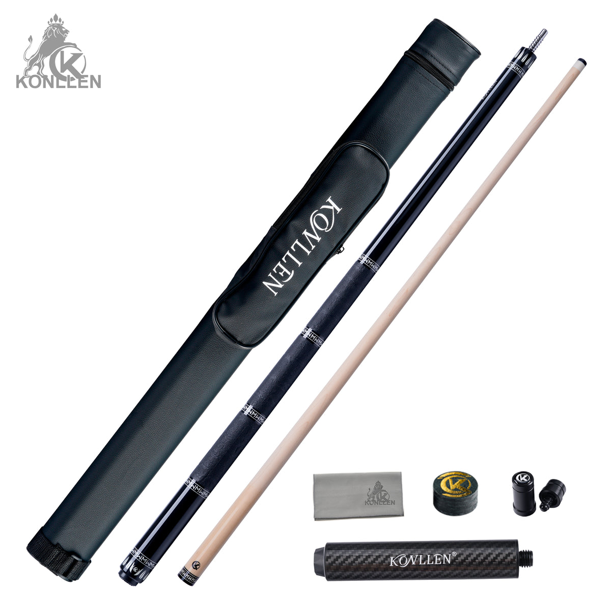 KONLLEN Eclipse Low Deflection Maple Pool Cue With 30cm Carbon Tube - 12mm