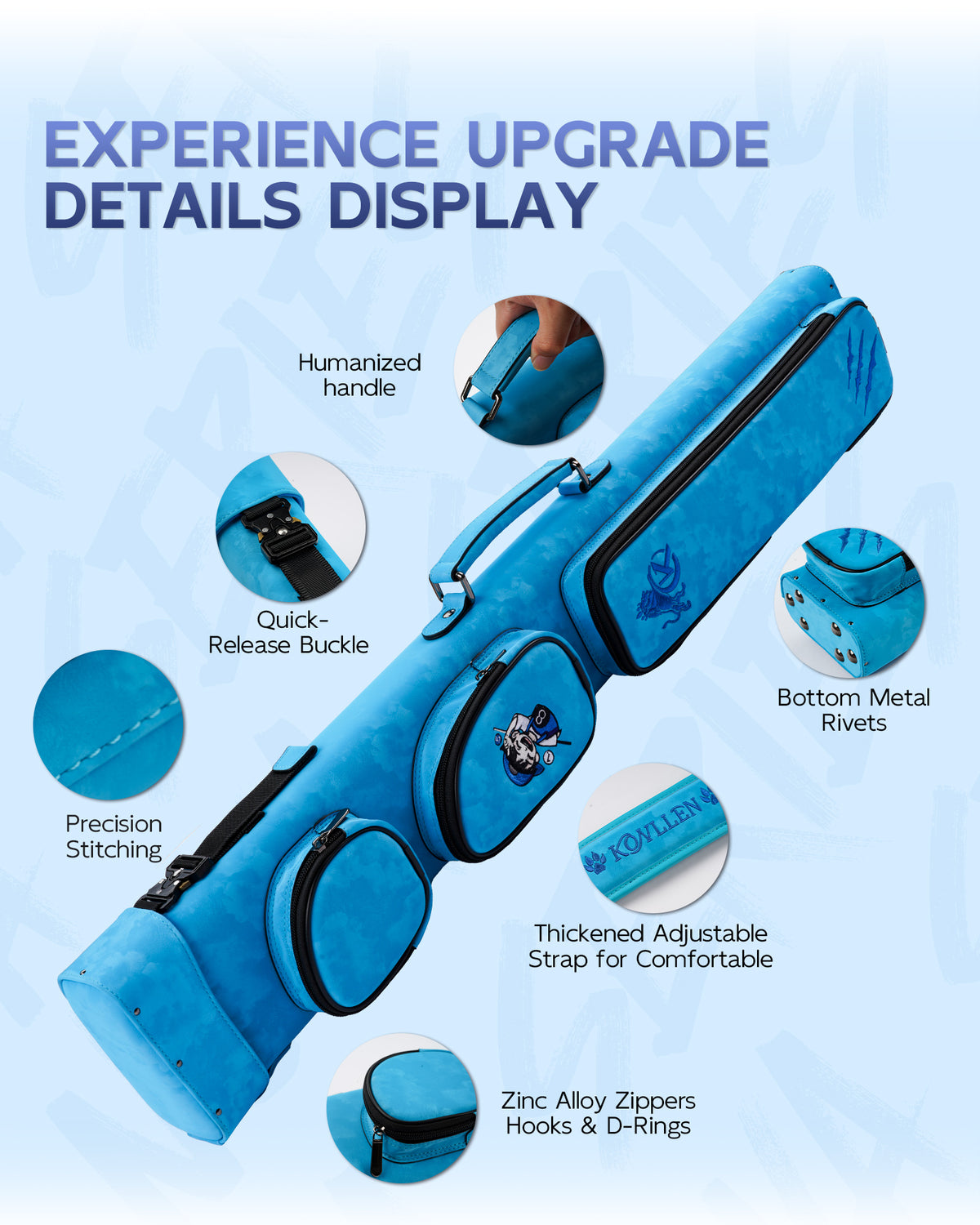 KONLLEN Nova Series 2x4 Pool Cue Case – 2 Butts & 4 Shafts - Blue
