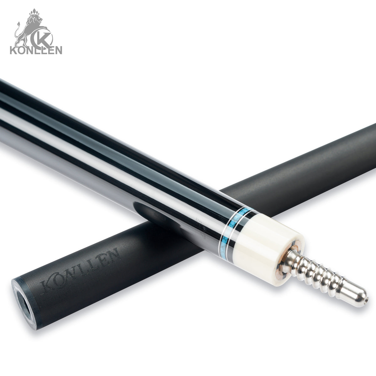 KONLLEN Lanting-01 Low Deflection Carbon Fiber Pool Cue Ebony Handmade Inlay - Elephant Ear Pattern - 12.5mm