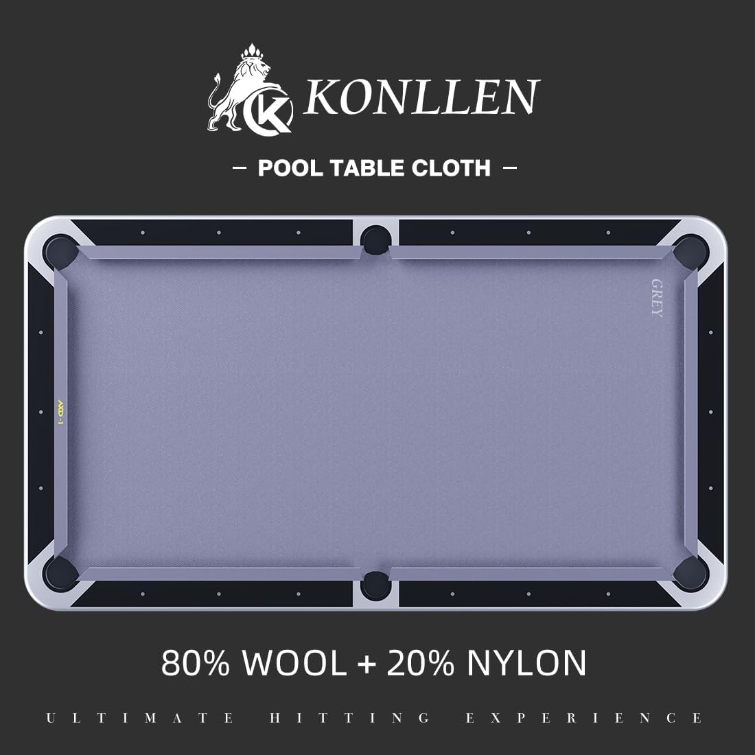 Konllen 9' Pool Table Felt with 6 Cloth Strips Gray