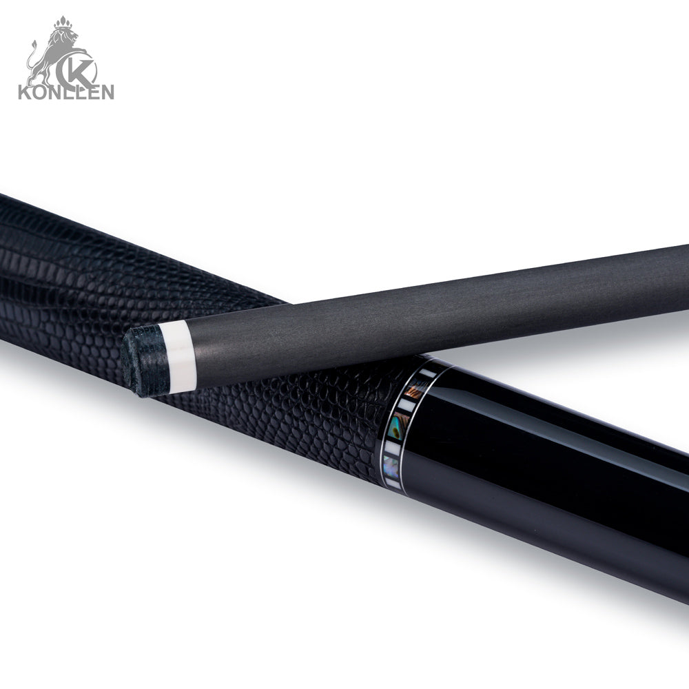 KONLLEN 2.0 Nocturne-02 Low Deflection Carbon Fiber Pool Cue Ebony Handmade Inlay - Lizard print - 11.8mm / 12.5mm