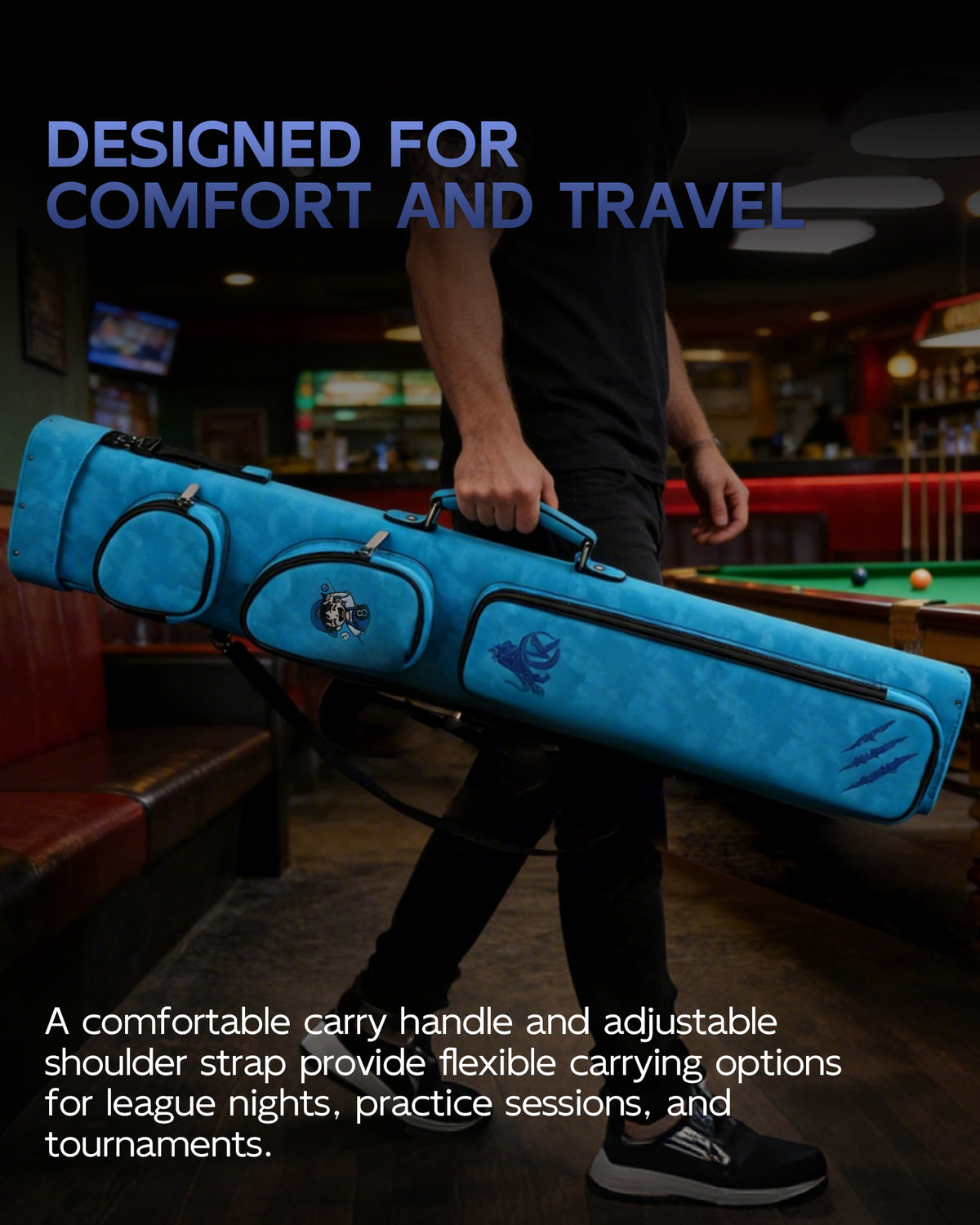 KONLLEN Nova Series 2x4 Pool Cue Case – 2 Butts & 4 Shafts - Blue