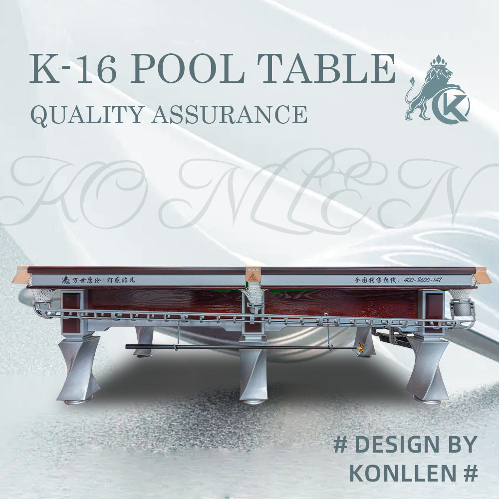 KONLLEN K-16 Chinese 8-Ball Pool Table, Professional Slate Bed Billiard Table for Competition & Club Use