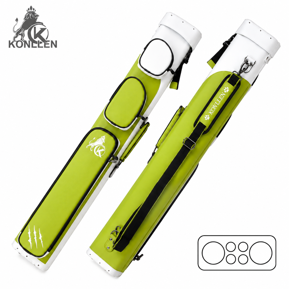 KONLLEN Cowhide Hard Case - 2 Butts x 4 Shafts - Green