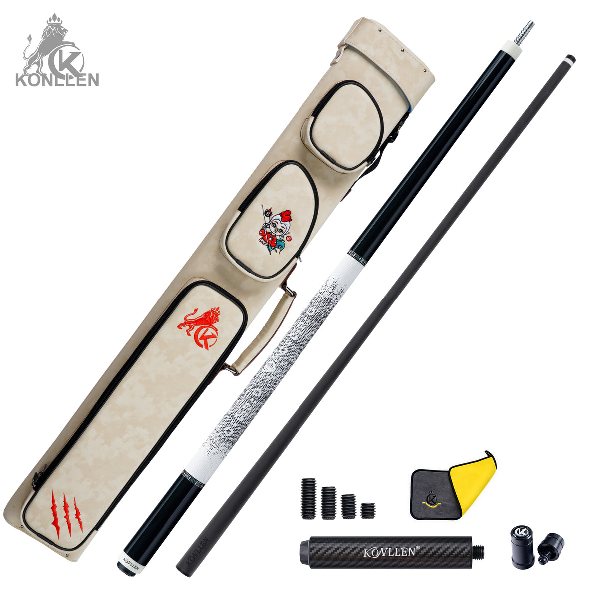 KONLLEN 2.0 Nocturne-01 Low Deflection Carbon Fiber Pool Cue Ebony Handmade Inlay - 11.8mm / 12.5mm