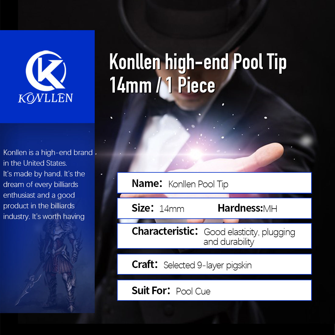 KONLLEN 3 Cushion Carom Cue Tip 14mm