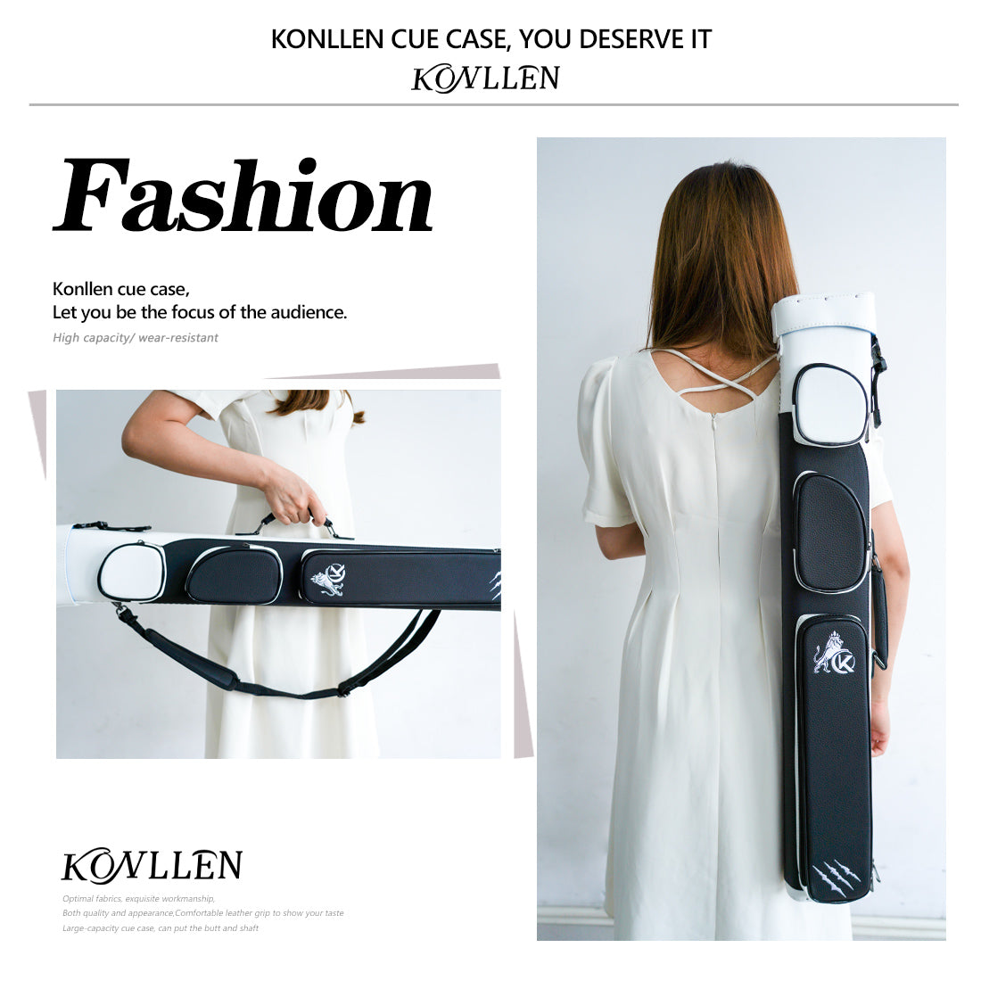 KONLLEN Cowhide Hard Case - 2 Butts x 4 Shafts - Black