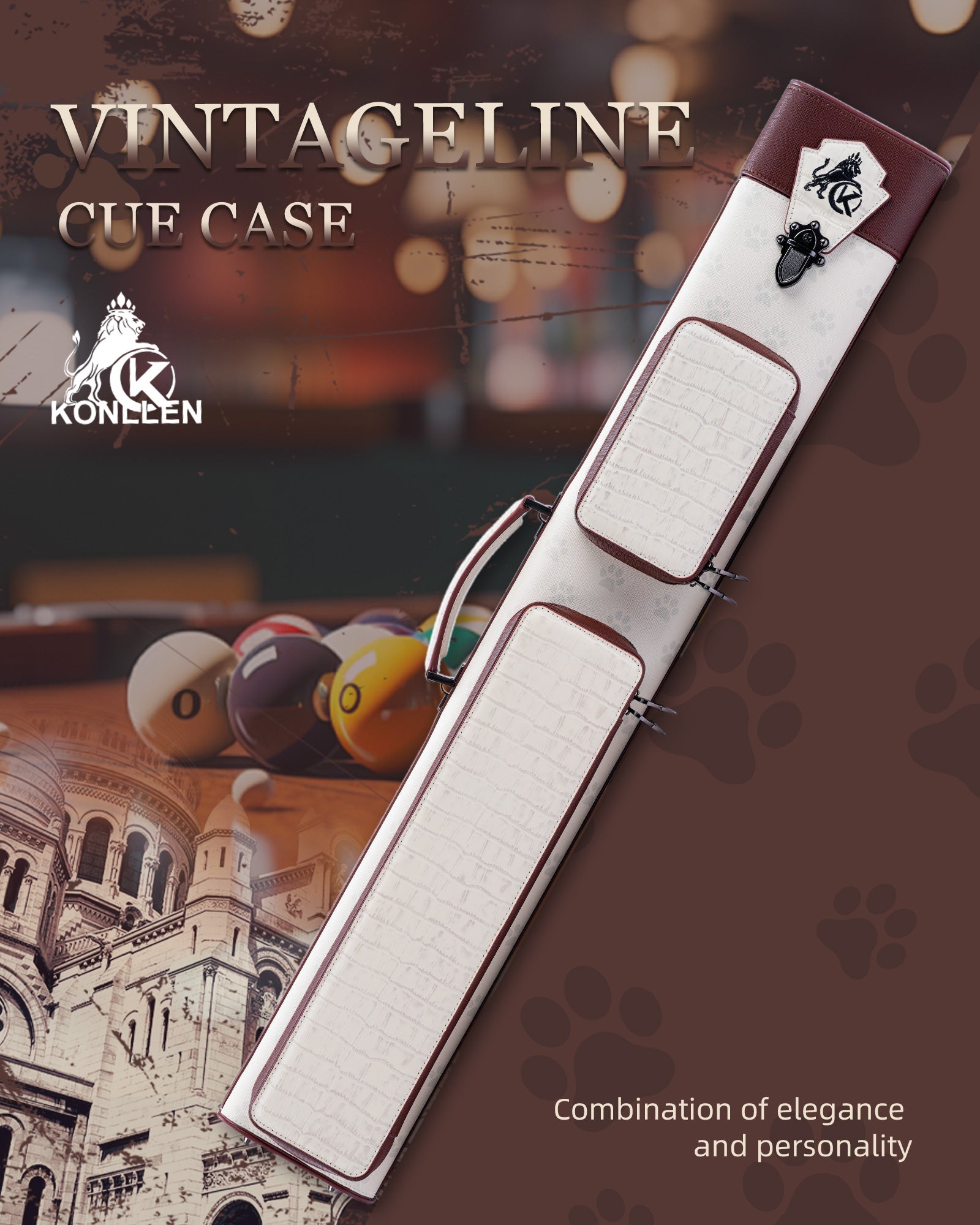 KONLLEN VintageLine Series 2x4 Pool Cue Case – 2 Butts & 4 Shafts
