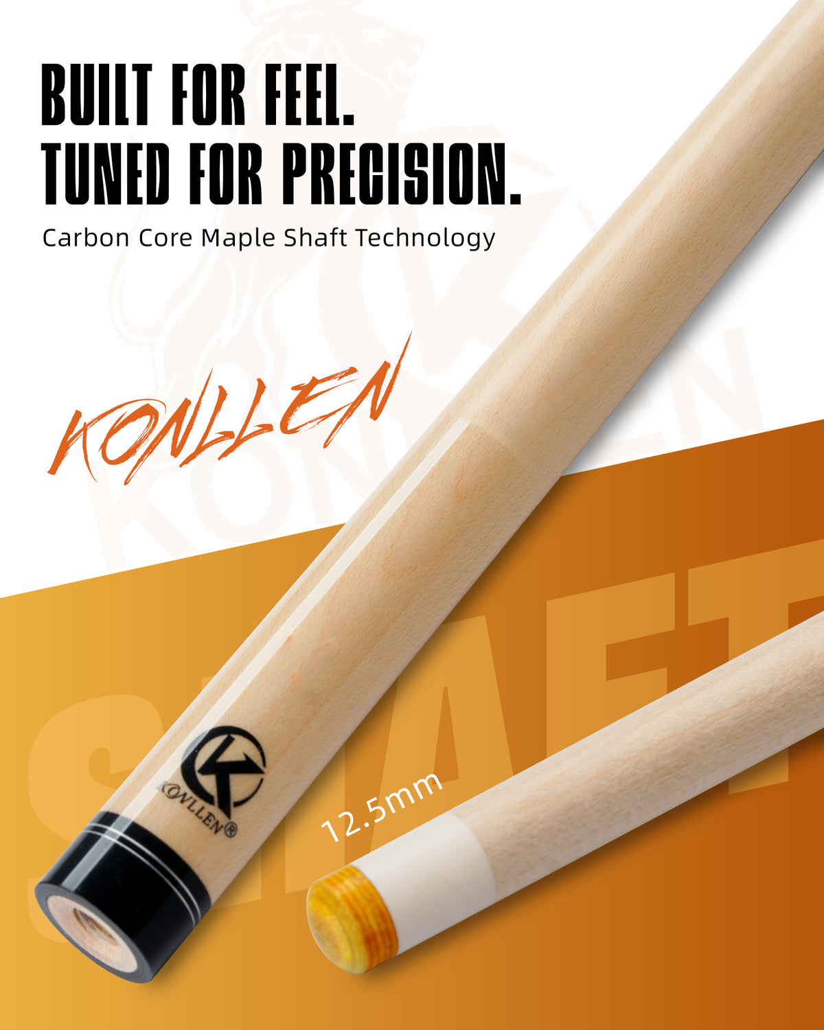 KONLLEN Maple Shaft for Radial Uniloc Joint 12.5mm with Black Collar and Silver Ring