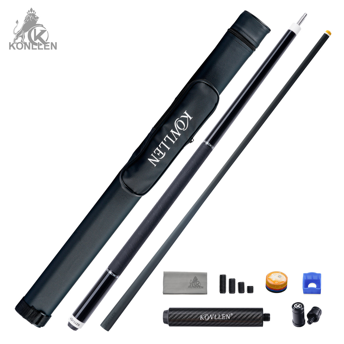 KONLLEN Nocturne-01 Low Deflection Carbon Fiber Pool Cue Ebony Handmade Inlay - Elephant Ear Pattern - 12.5mm