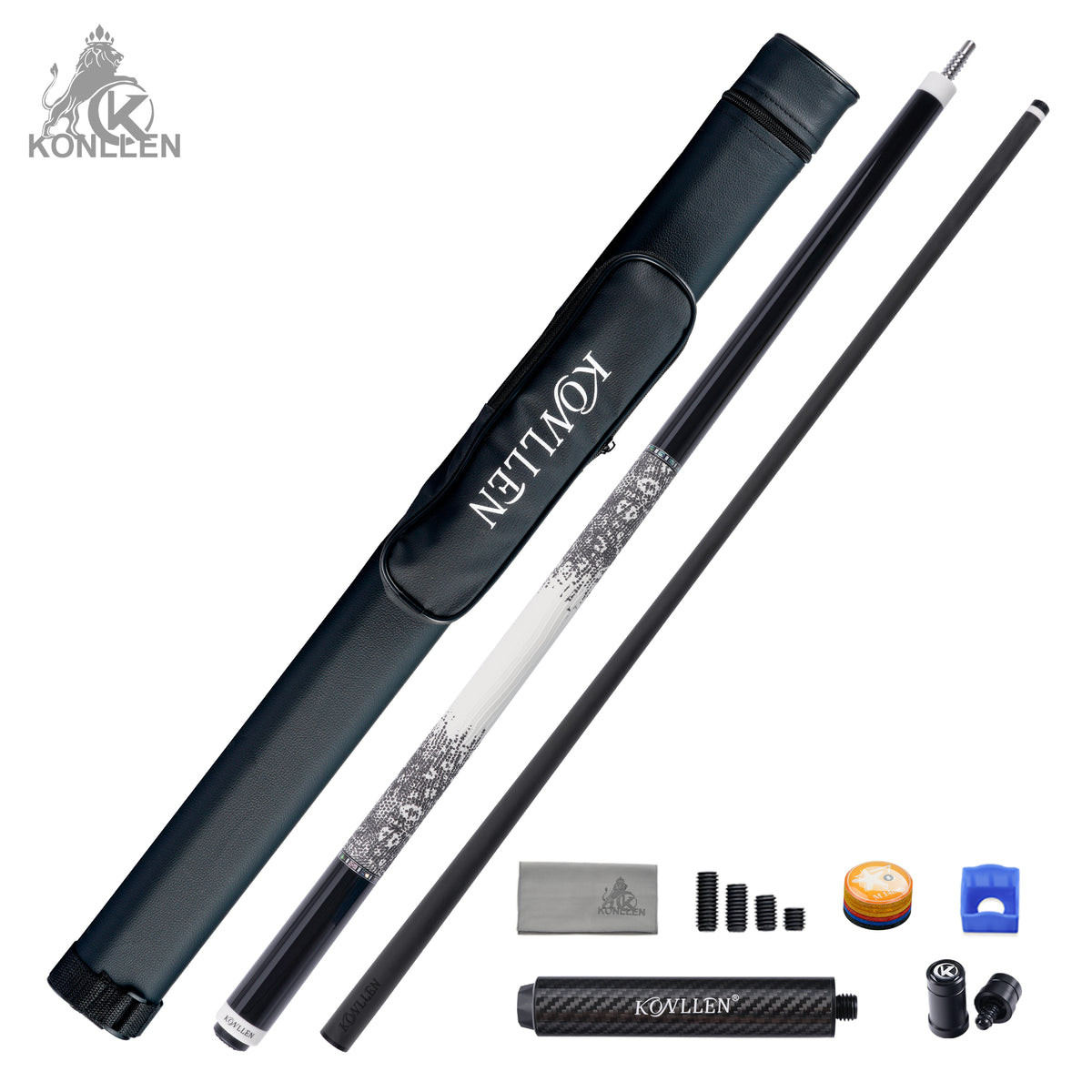 KONLLEN 2.0 Nocturne-01 Low Deflection Carbon Fiber Pool Cue  Ebony Handmade Inlay - 11.8mm / 12.5mm