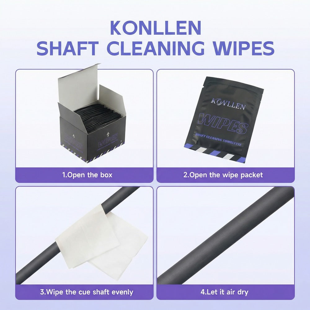 KONLLEN Carbon Cue Shaft Cleaning Wipes - 50 Count Individually Wrapped