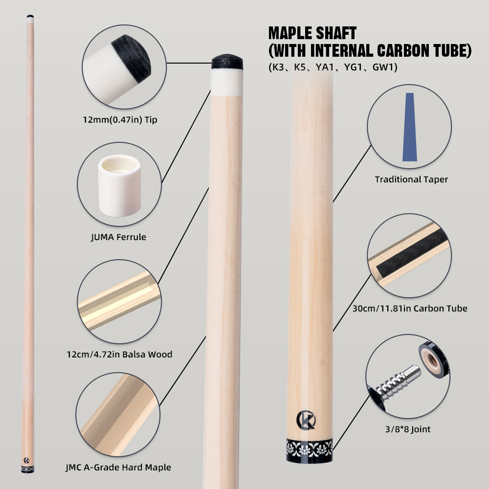 KONLLEN YG1 / YA1 / GW1 Maple Shaft for Radial 12mm with Carbon Tube