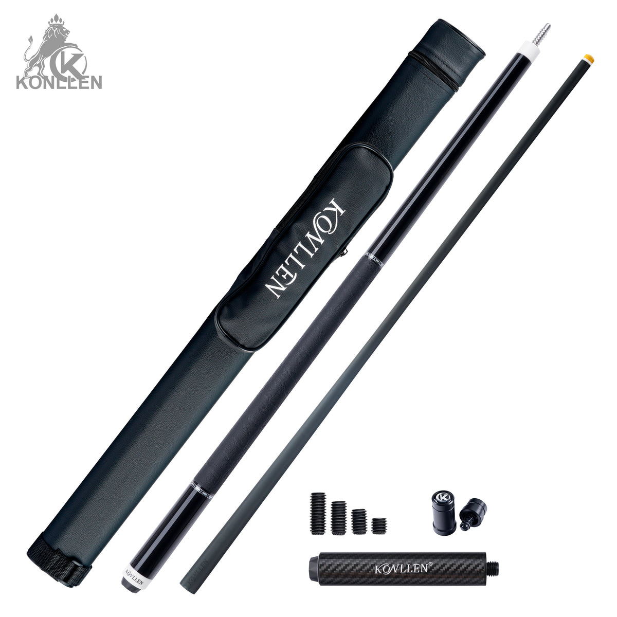 KONLLEN Nocturne-01 Low Deflection Carbon Fiber Pool Cue Ebony Handmade Inlay - Elephant Ear Pattern - 12.5mm