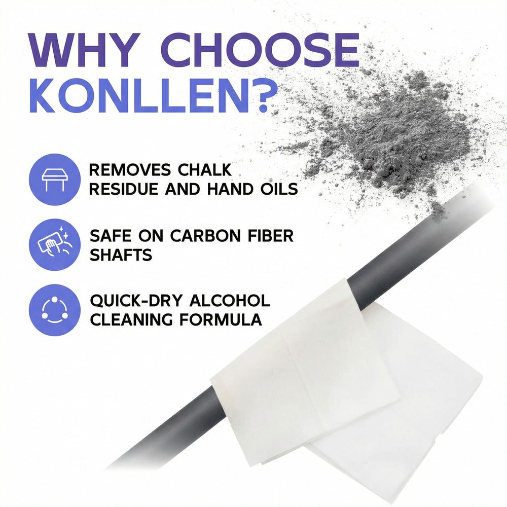 KONLLEN Carbon Cue Shaft Cleaning Wipes - 50 Count Individually Wrapped