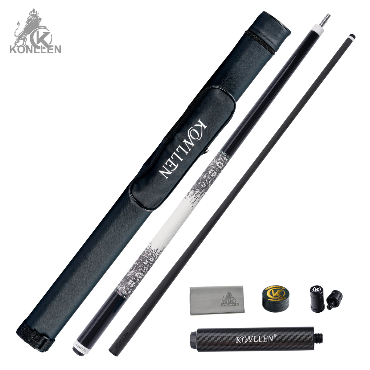 KONLLEN 2.0 Nocturne-01 Low Deflection Carbon Fiber Pool Cue  Ebony Handmade Inlay - 11.8mm / 12.5mm