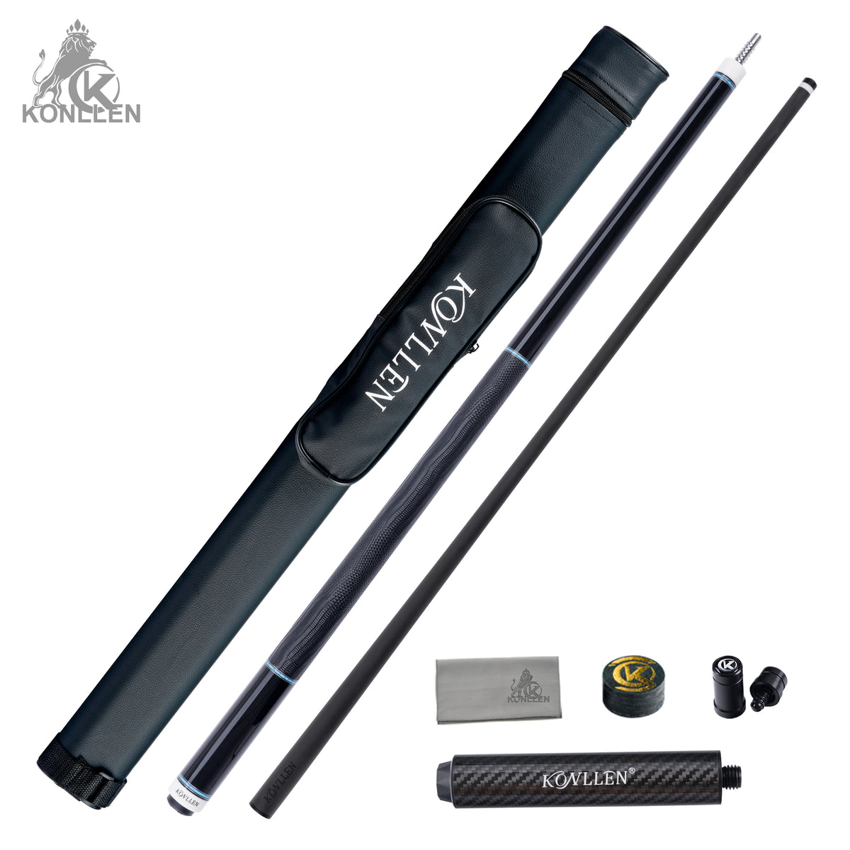 KONLLEN 2.0 Lanting-01 Low Deflection Carbon Fiber Pool Cue  Ebony Handmade Inlay - Lizard print - 11.8mm / 12.5mm