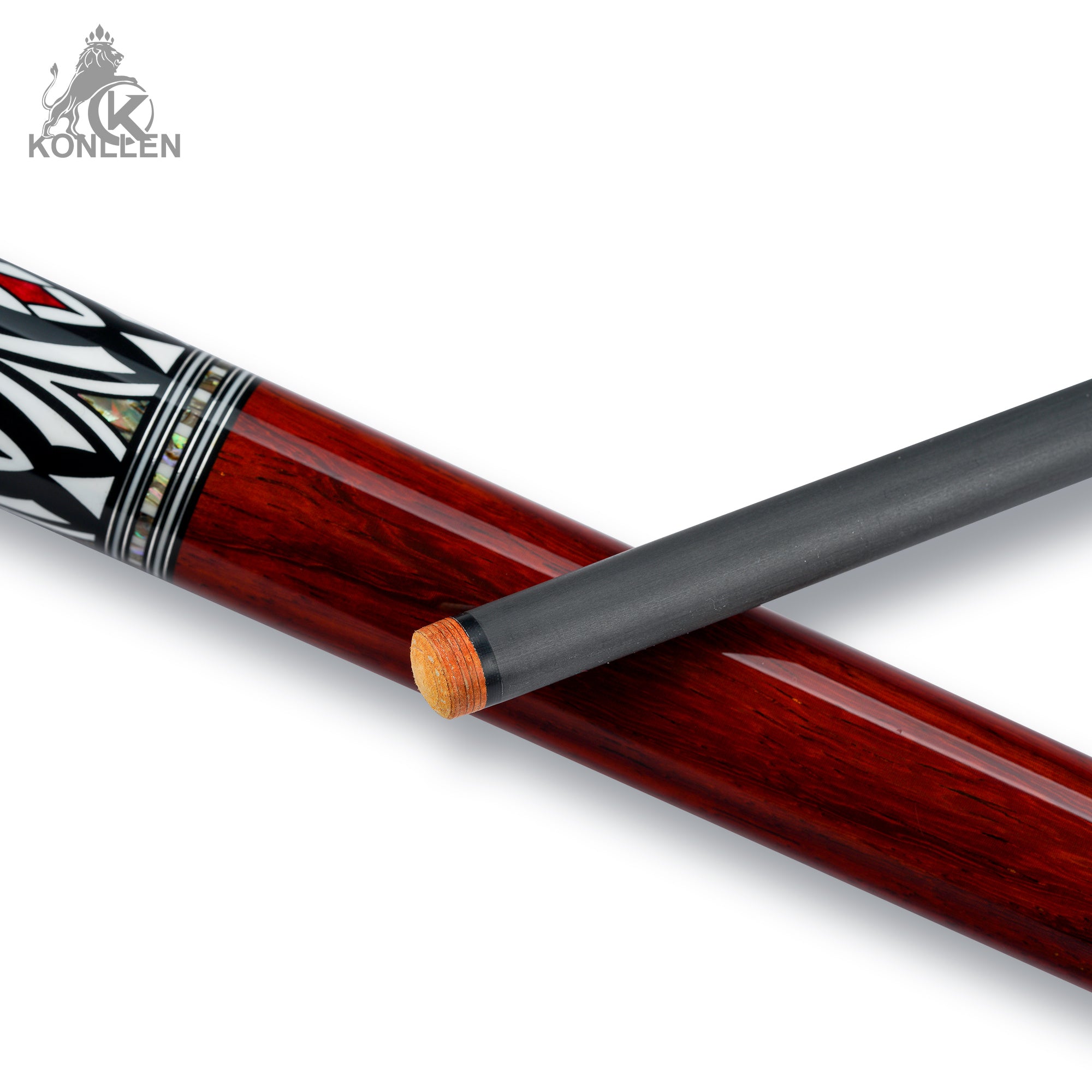KONLLEN AK-AS-1F Low Deflection Carbon Fiber Pool Cue Red Rosewood Handmade Inlay - 10.5mm / 11.5mm / 12.5mm