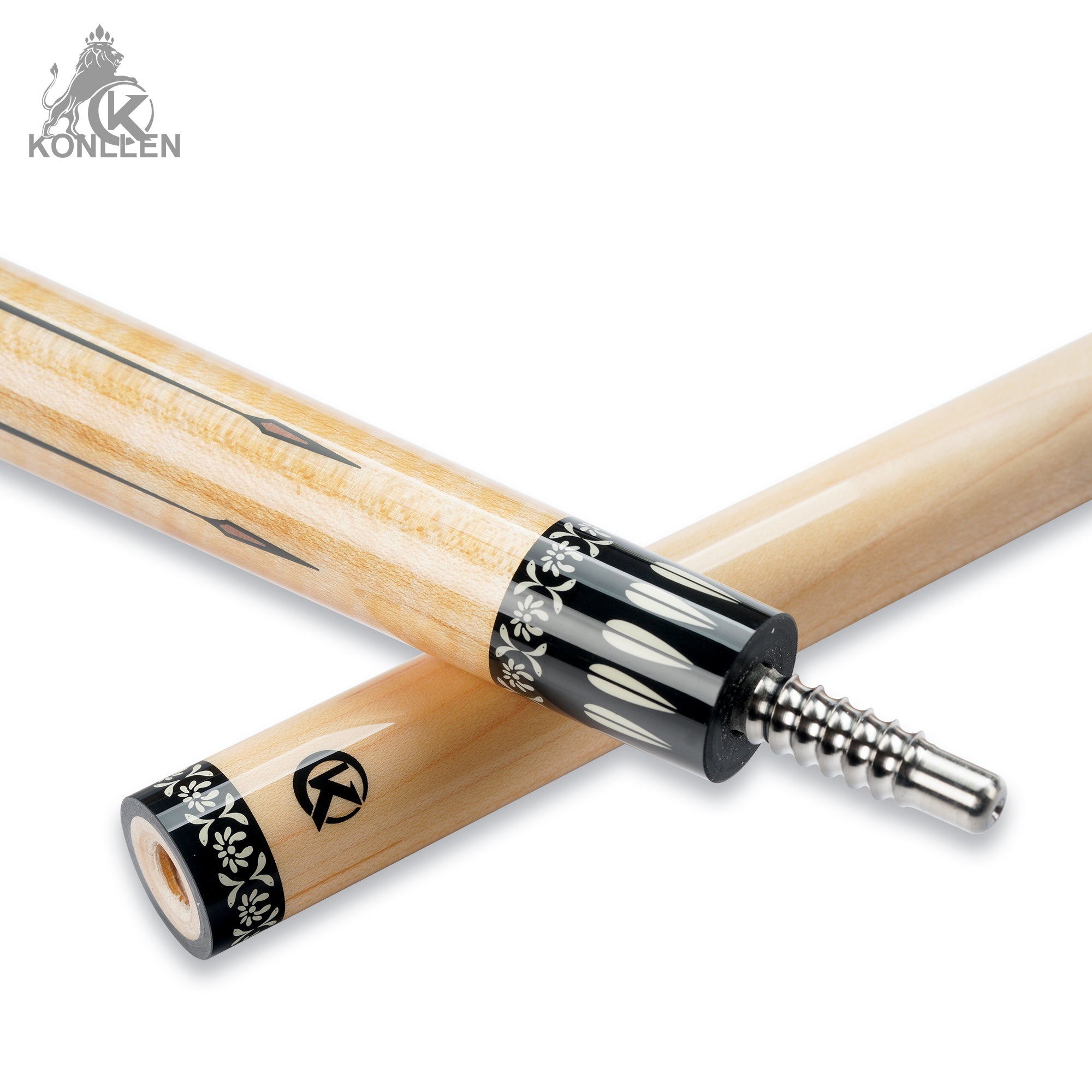 KONLLEN Lustre Low Deflection Maple Pool Cue With 30cm Carbon Tube - 12mm