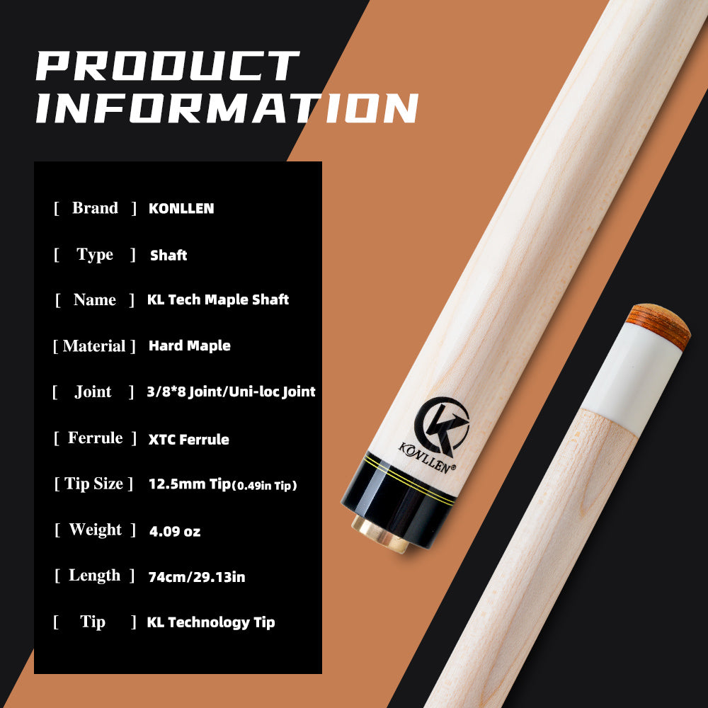 KONLLEN Maple Shaft for Radial Uniloc Joint 12.5mm with Black Collar and Carbon Tube
