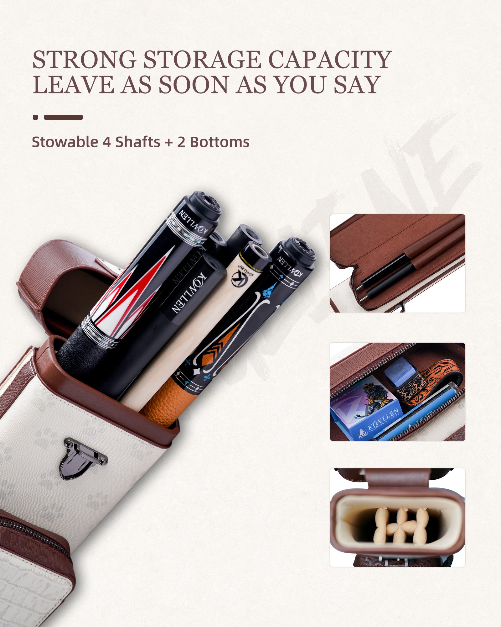 KONLLEN VintageLine Series 2x4 Pool Cue Case – 2 Butts & 4 Shafts