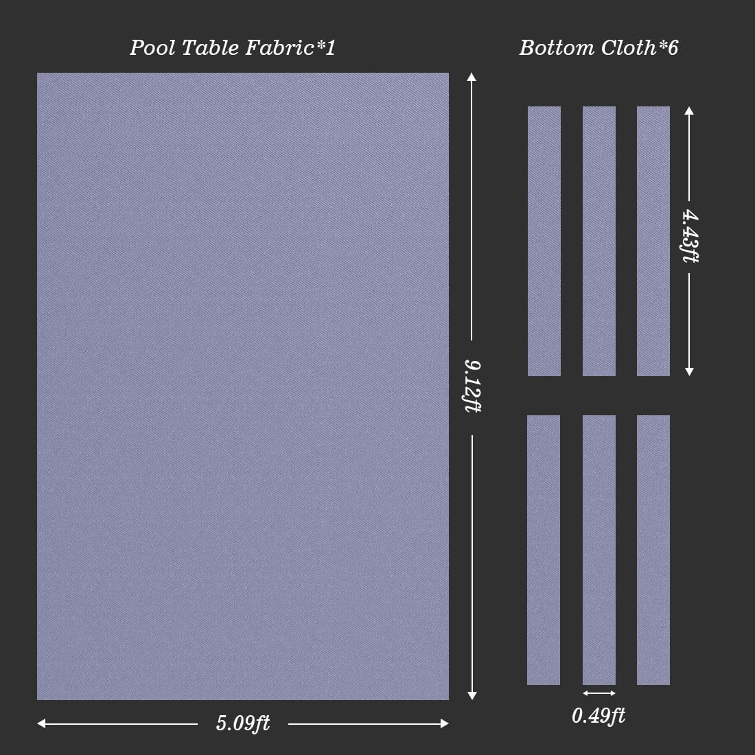 Konllen 9' Pool Table Felt with 6 Cloth Strips Gray