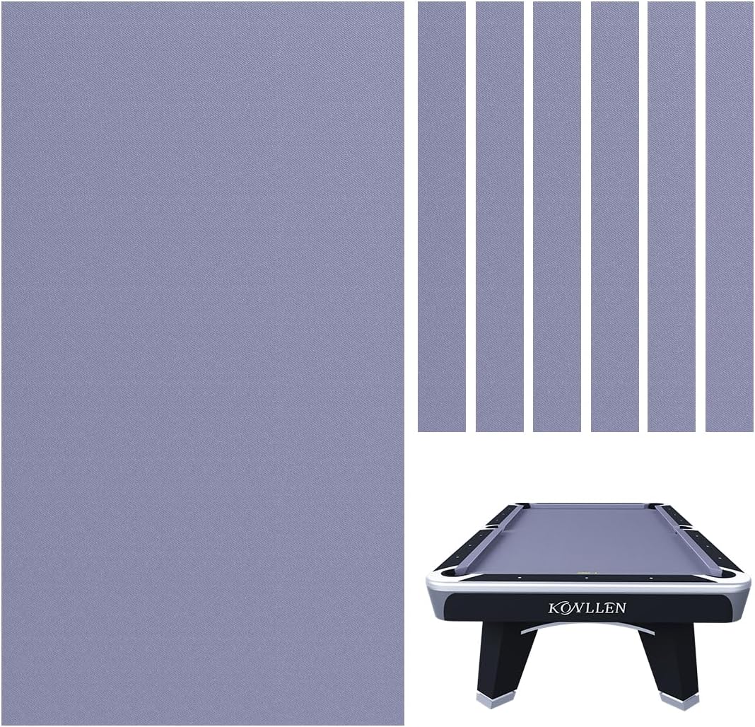 Konllen 9' Pool Table Felt with 6 Cloth Strips Gray