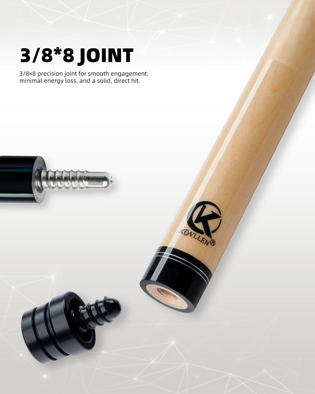 KONLLEN Maple Shaft for Radial Uniloc Joint 12.5mm with Black Collar and Silver Ring