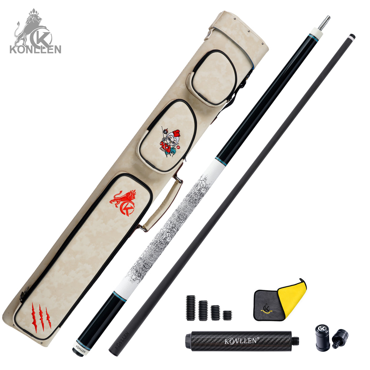 KONLLEN 2.0 Lanting-02 Low Deflection Carbon Fiber Pool Cue  Ebony Handmade Inlay - 11.8mm / 12.5mm