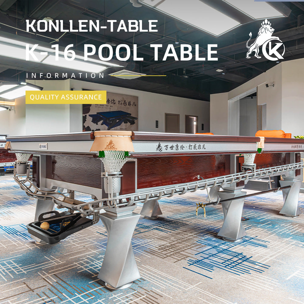 KONLLEN K-16 Chinese 8-Ball Pool Table, Professional Slate Bed Billiard Table for Competition & Club Use