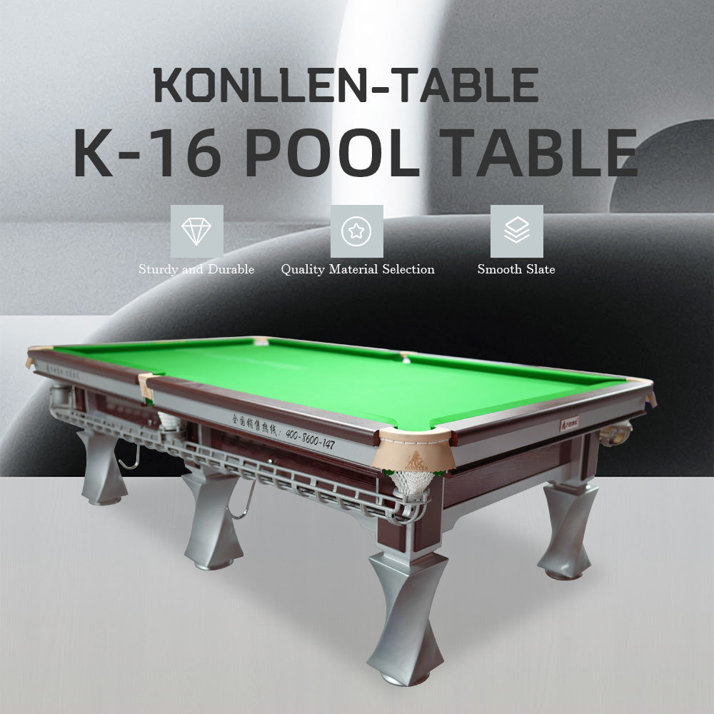 KONLLEN K-16 Chinese 8-Ball Pool Table, Professional Slate Bed Billiard Table for Competition & Club Use