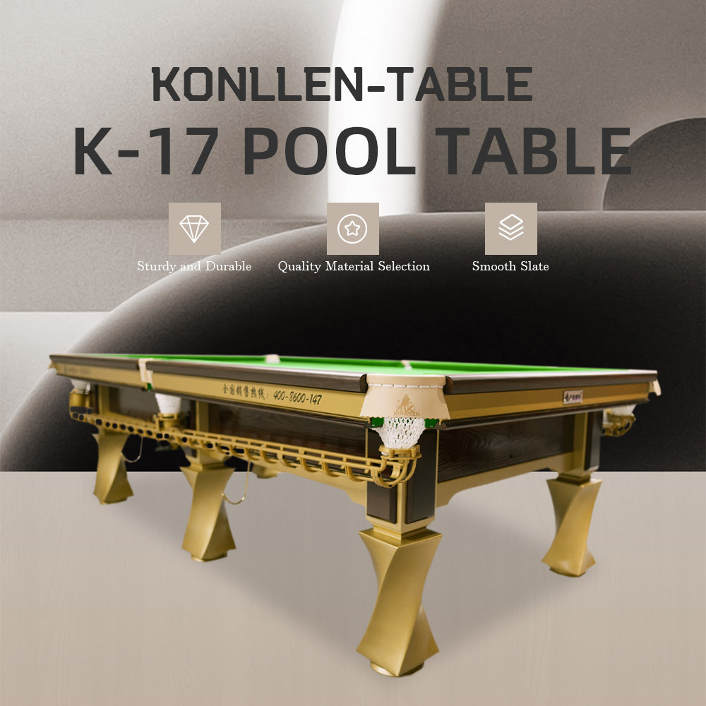 KONLLEN K-17 Chinese 8-Ball Pool Table, Professional Slate Bed Billiard Table for Competition & Club Use