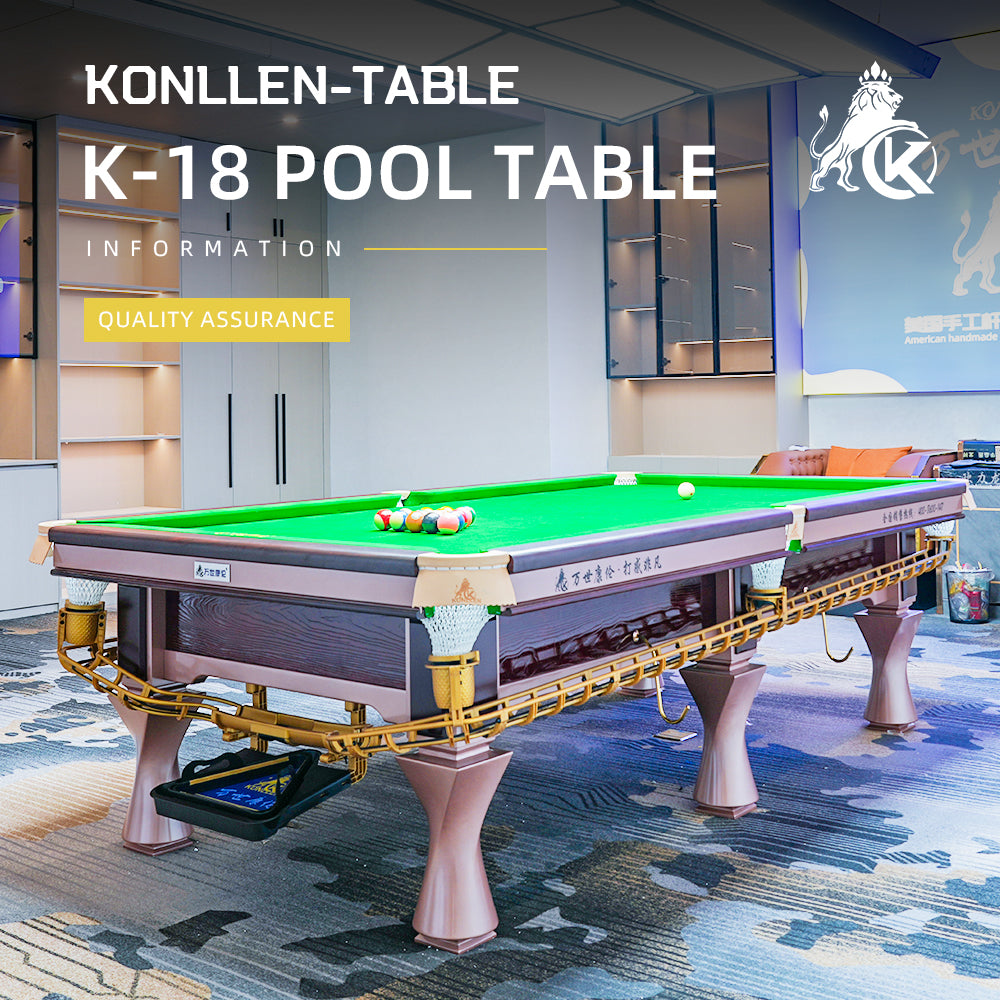 KONLLEN K-18 Chinese 8-Ball Pool Table, Professional Slate Bed Billiard Table for Competition & Club Use