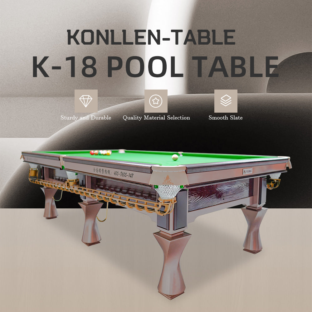 KONLLEN K-18 Chinese 8-Ball Pool Table, Professional Slate Bed Billiard Table for Competition & Club Use