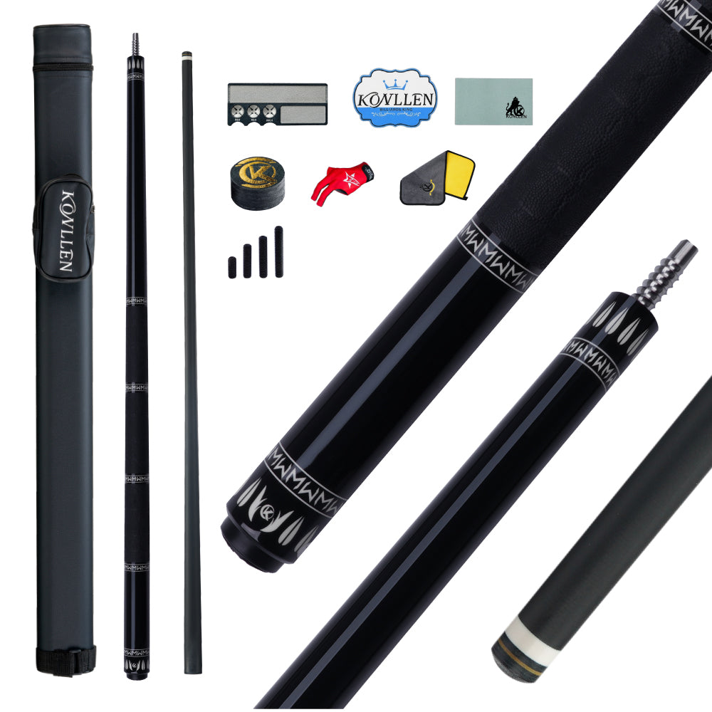 KONLLEN Eclipse Low Deflection Carbon Fiber Pool Cue with CFX ProTaper Shaft - 12.4mm
