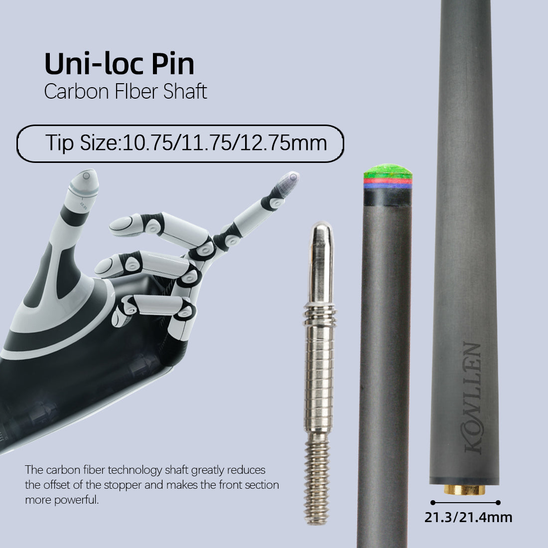 KONLLEN Carbon Fiber Shaft for Uniloc Joint with 11.75mm 12.75mm Green Tip