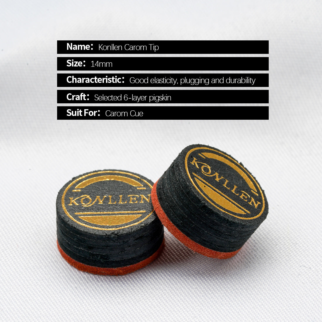 KONLLEN Pool Billiard Cue Medium Hard Tips 14mm 6 Layers 5pcs
