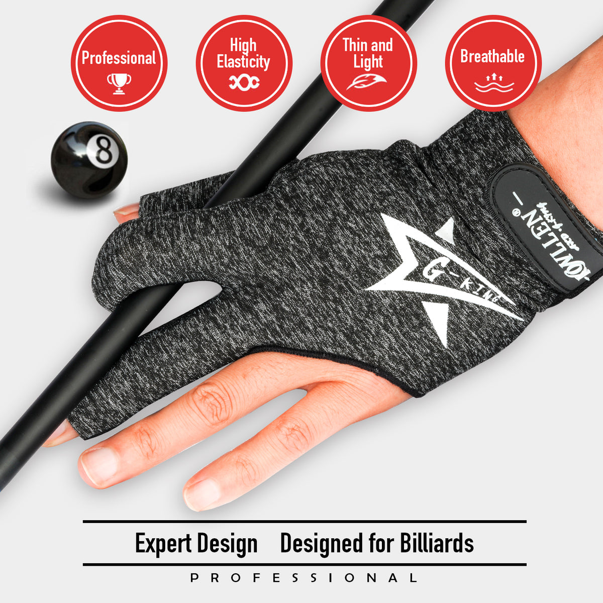 KONLLEN Billiards Gloves for Left Hand/Right Hand L/XL - 01 pure cotton series